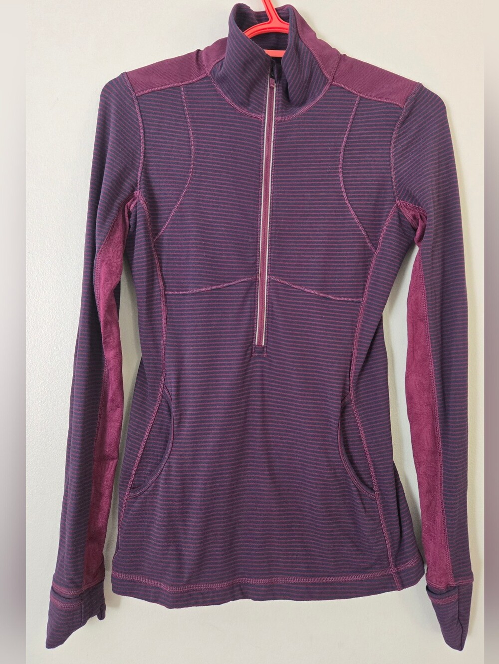 Lululemon Women Star Runner Pullover 1/2 Zip Purple Paisley Lace Sweat Shirt Sz4